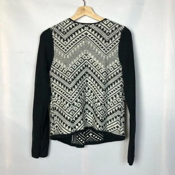Lucky Brand Black & White Aztec Print Side Zip Moto Sweater Jacket M - Picture 2 of 8
